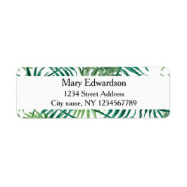 Etiqueta Folhas tropicais de cor aquosa moderna endereço de