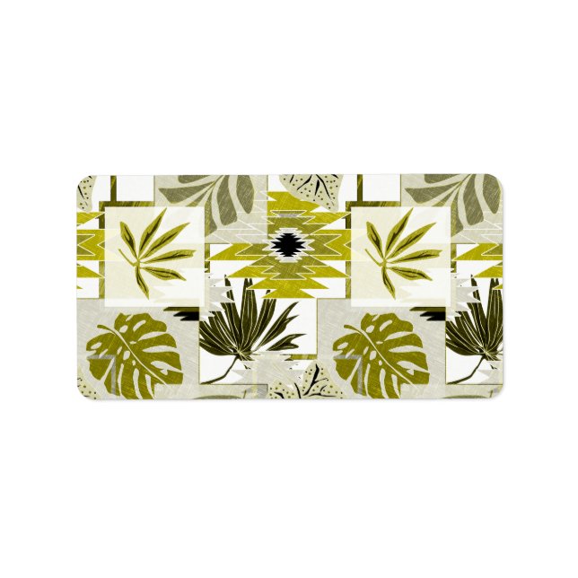 Etiqueta Folhas tropicais e elementos de ornamentação. (Frente)