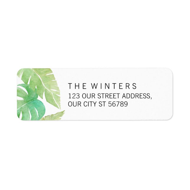Etiqueta Folhas tropicais em aquarela (Frente)