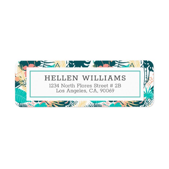 Etiqueta Folhas tropicais mistas padrão de colagem (Frente)