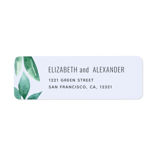 Etiqueta Folhas verdes em aquarela. Endereço de casamento a (Frente)