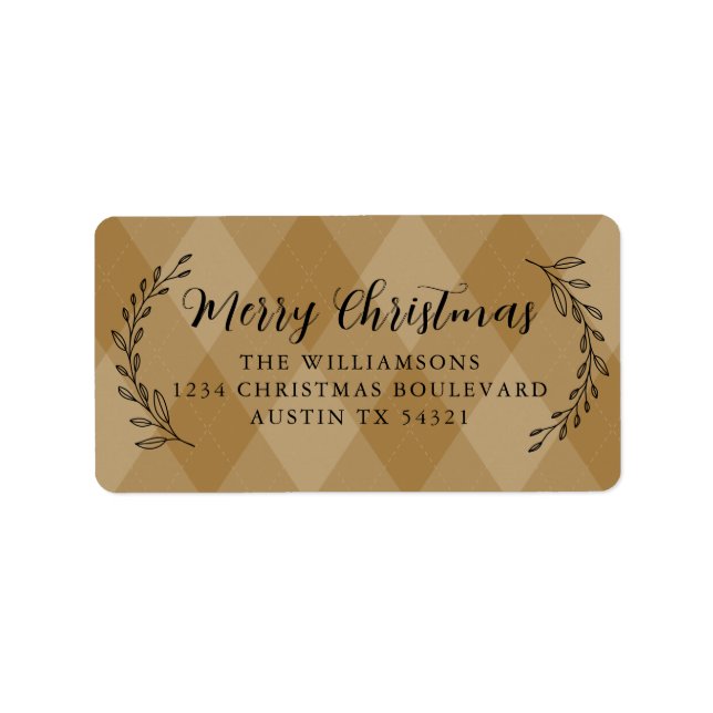Etiqueta Foliage Dourado Argyle de Endereço de Devolução de (Frente)