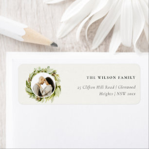 Etiqueta Foliage Winter Wreath Christmas Photo Address