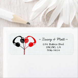 Etiqueta Fones de ouvido Retro Indie Coração Vermelho e Pre