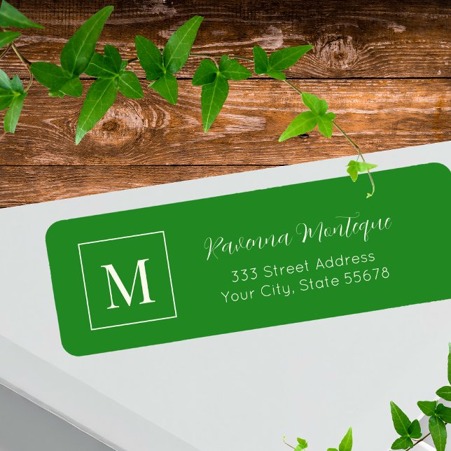 Etiqueta Forest Green Elegant Personalized Monogram Name (Criador carregado)
