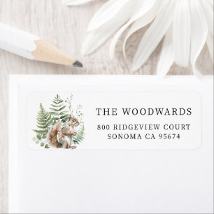 Etiqueta Forest Watercolor Woodland Squirrel Return Endereç