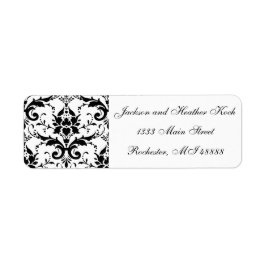 Etiqueta Formal de Casamento Branco Preto Damask - Endereço
