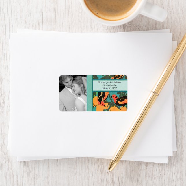 Etiqueta Foto de casamento Pássaros Deco RSVP ou Obrigado (Insitu)