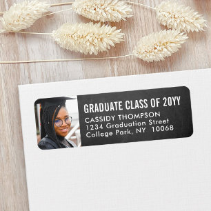 Etiqueta Foto de Graduação Chalkboard Modern Return Address