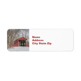 Etiqueta Foto de neve vermelha da ponte coberta