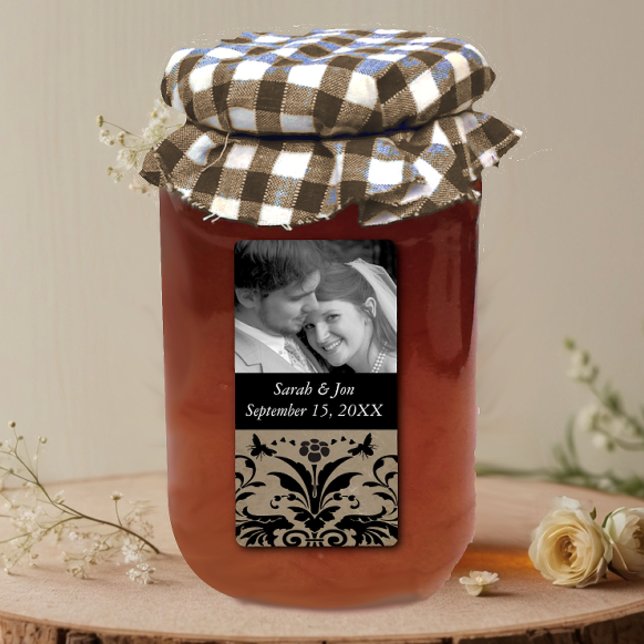 Etiqueta Foto do Noivado de casamento Damasco Salve a data (Criador carregado)