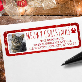 Etiqueta Foto Engraçada Do Gato MEOWAS CHRISTMAS Foto Red P