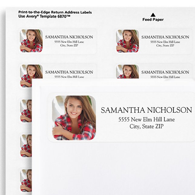 Etiqueta Foto Moderna com Bordas Arredondadas Branca (Modern white return address label personalized with your photo. Perfect for graduates.)