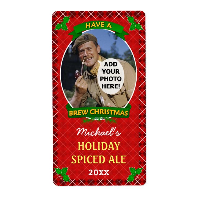 Etiqueta Foto Personalizada Da Cerveja De Natal Red Argyle  (Frente)