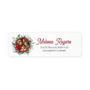 Etiqueta Foto personalizada de Greenery Wreath de Natal