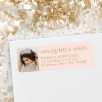 Foto Quinceañera Blush Pink e Endereço de Retorno