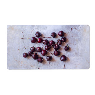 Etiqueta Fotografia de Cerejas Vermelhas Frescas
