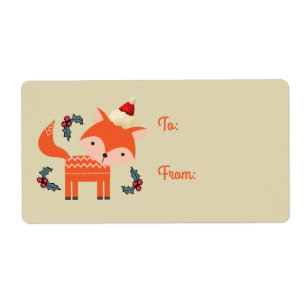 Etiqueta Fox alaranjado no presente retro bonito do Natal