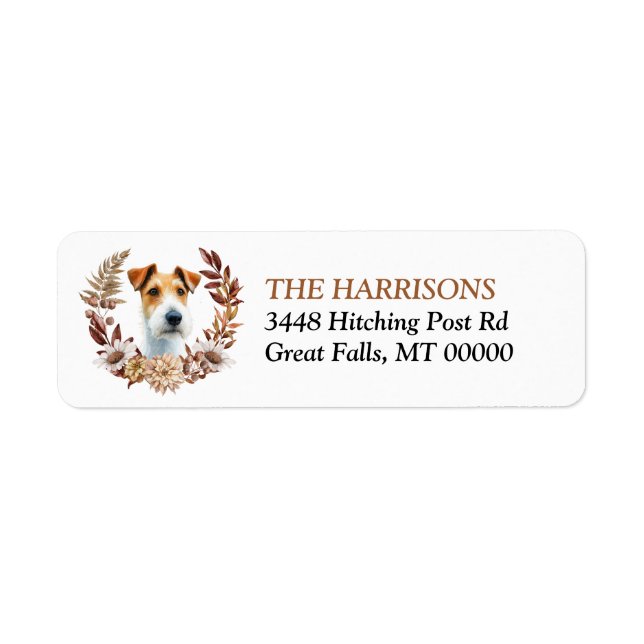 Etiqueta Fox Terrier Dog Autumn Wreath (Frente)