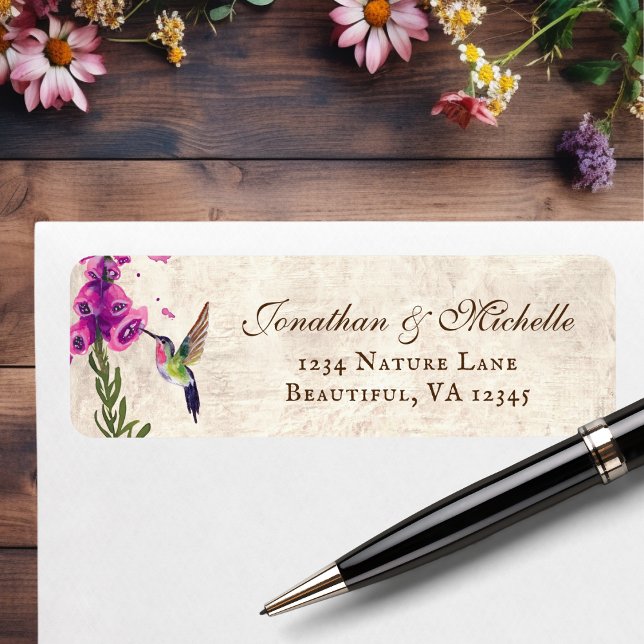 Etiqueta Foxglove Flowers and Hummingbird Garden Address (Foxglove Flowers and Hummingbird Garden Address Label)
