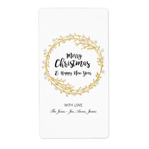 Etiqueta Fraço de Natal com flocos de neve com brilho prate