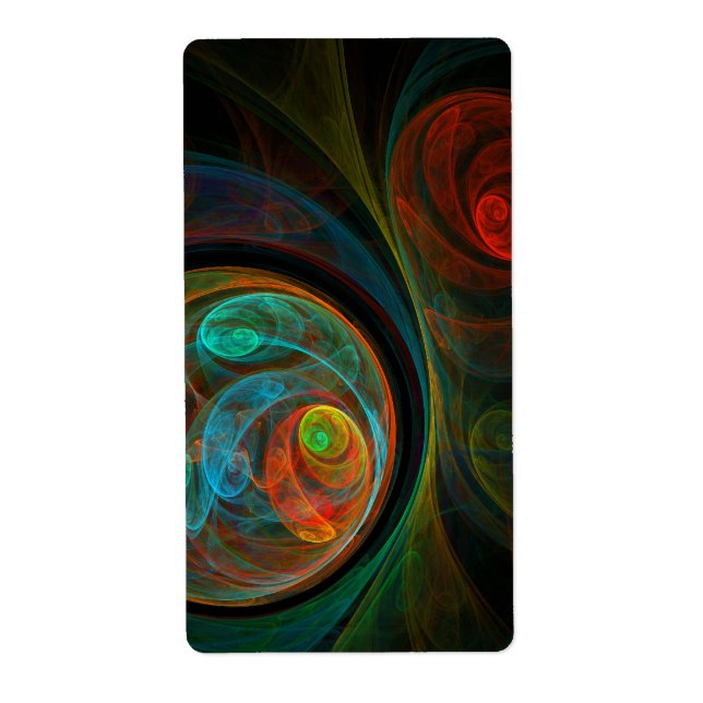 Etiqueta Fractal Abstrato de Arte Azul de Renascimento (Frente)