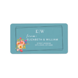 Etiqueta  Frame with Roses, Wedding style on retro blue