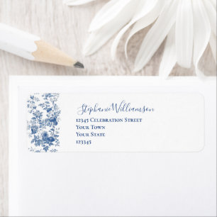 Etiqueta Francês Floral Toile Blue Wedding Endereço de devo