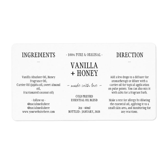 Etiqueta Frasco Cosmético Simples De Óleo Essencial (Frente)