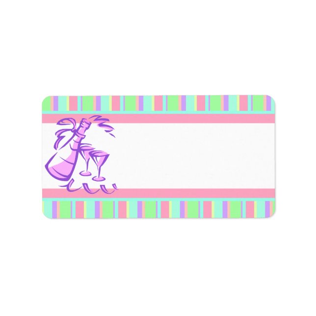 Etiqueta Frasco de Champanhe com Stripes Retroativas para P (Frente)