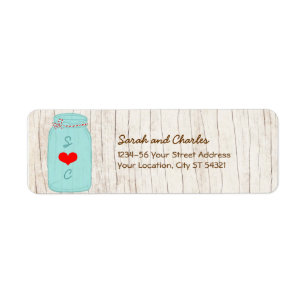 Etiqueta Frasco de pedreiro rústico no casamento ilustrado