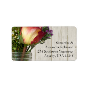 Etiqueta Frasco de pedreiro w/Rose e Wildflowers