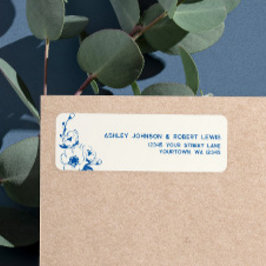 Etiqueta French Blue Floral Wedding Return Address