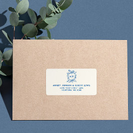 Etiqueta French Blue Monogram Crest Wedding RSVP Address