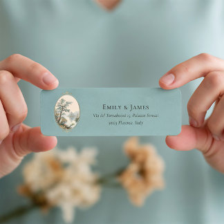 Etiqueta French Heron Dusty Blue Wedding Return Address