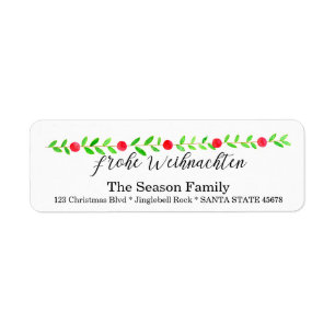Etiqueta Frohe Weihnachten, faixa natalina a aquarela