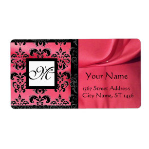 ETIQUETA FUCHSIA BLACK PINK SILK DAMASK, SQUARE MONOGRAM