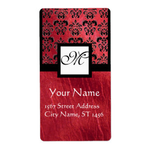 ETIQUETA FUCHSIA BLACK RED SILK DAMASK, SQUARE MONOGRAM
