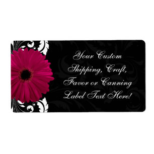 Etiqueta Fuchsia Scroll Gerbera Daisy w/Black and White