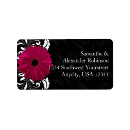 Etiqueta Fuchsia Scroll Gerbera Daisy w/Black and White