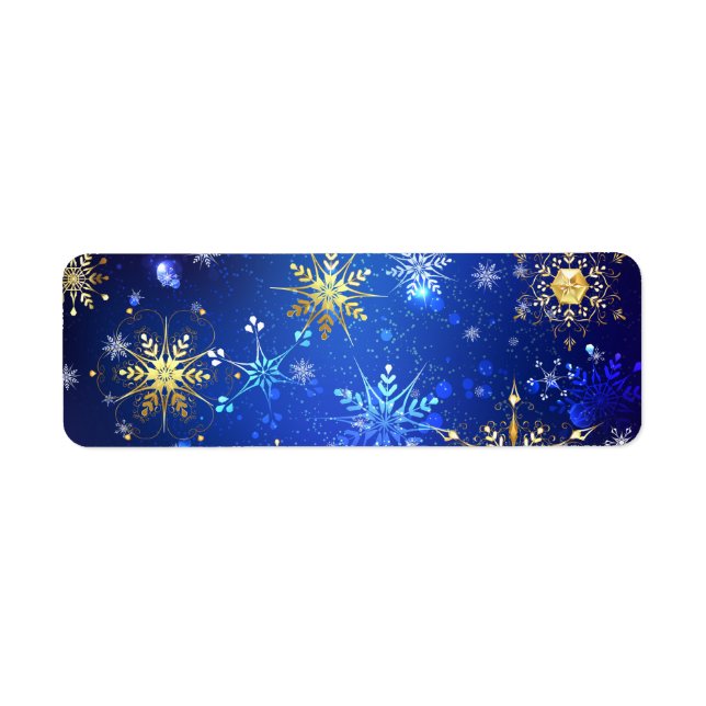 Etiqueta Fundo Azul XMAS com Flocos de Neve Ouro (Frente)
