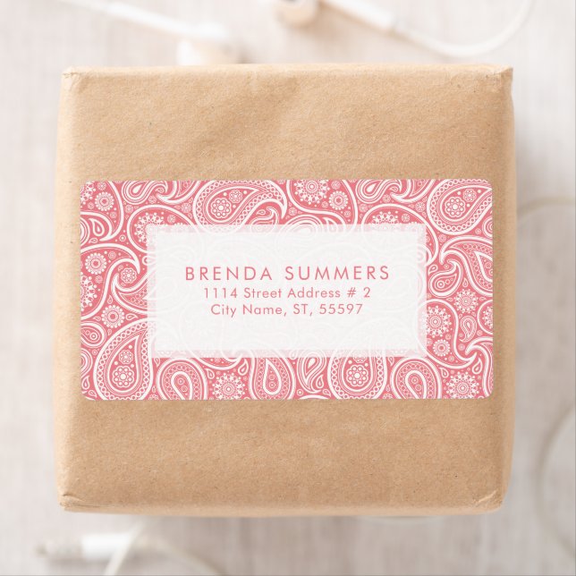 Etiqueta Fundo Rosa Personalizado de Paisley Branco (Insitu)