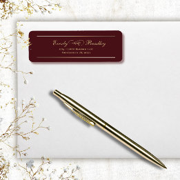 Etiqueta Fundo Vermelho Escuro Mínimo Dourado Retorno Elega