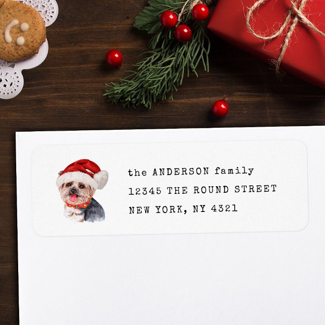 Etiqueta Funny Yorkshire Terrier Xmas Dog Endereço para dev (Criador carregado)