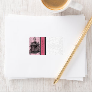 Etiqueta Gaiola Antiga Rosa e Preto Pontos de Damasco