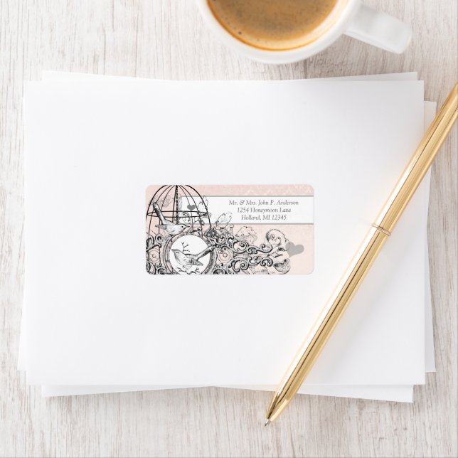 Etiqueta Gaiola de Pássaros Musical do Damasco Rosa (Insitu)