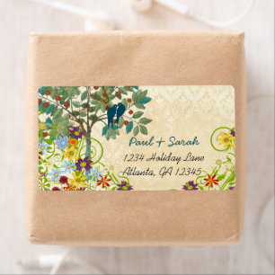 Etiqueta Gaiola de Pássaros Vintage Damask Dourada Bird