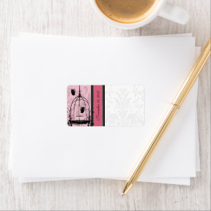 Etiqueta Gaiola Vintage Pink Pássaro e Pontos Negros