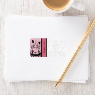 Etiqueta Gaiola Vintage Pink Pássaro e Pontos Negros
