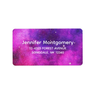 Etiqueta Galáxia Cinza e Roxo de Espaços e Estrelas